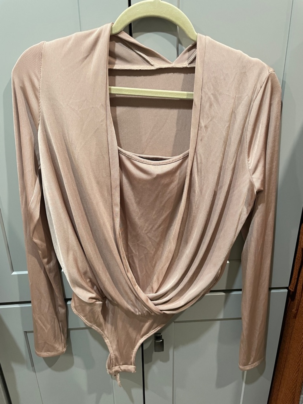 BCBGMaxAzria Blush Ribbed Wrap Bodysuit